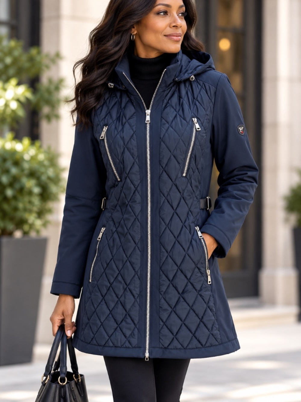 1 Madison Expedition Navy Quilted Hooded Zip Jacket Coat Size L